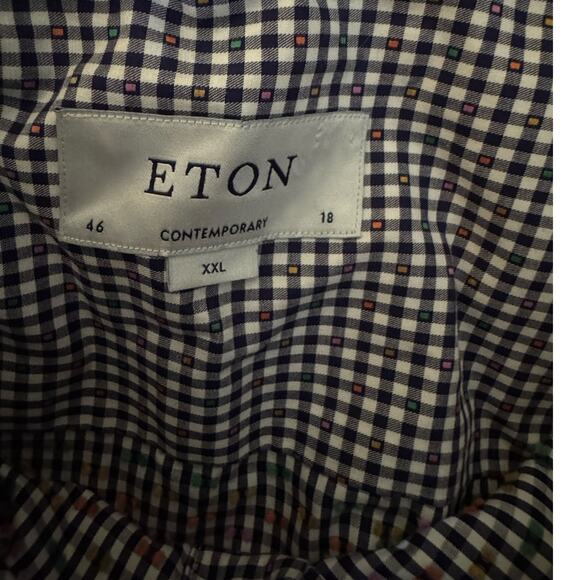 ETON Men's XXL 46/18 Black Gingham Check Color Dot Cotton Luxury Dress Shirt‎ - Picture 3 of 6